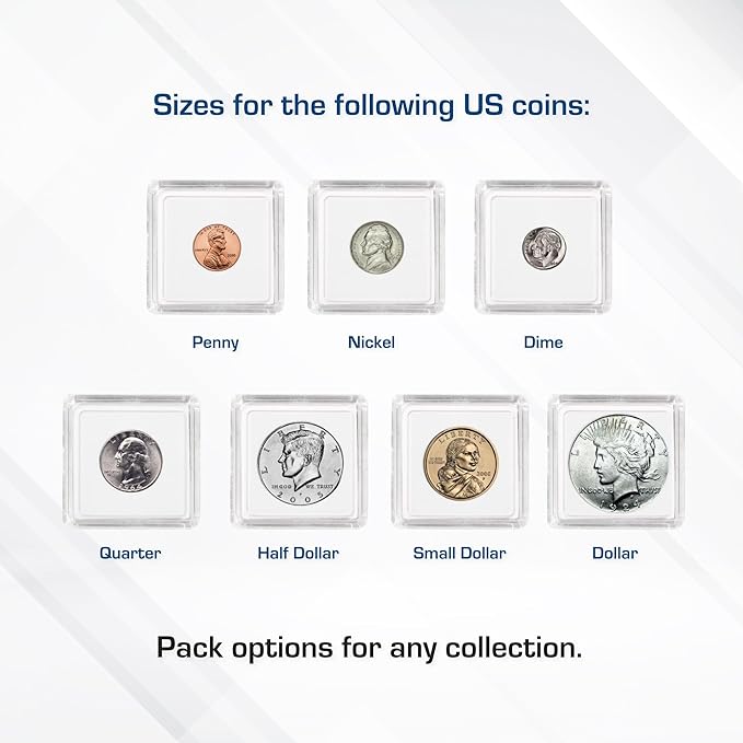 BCW 2x2 Coin Snap - 25 ct Nickel Holder | Archival Safe Coin Protector | Crystal Clear Polystyrene Coin Display Case | Ideal for US Jefferson Nickel | Coin Holders for Collectors
