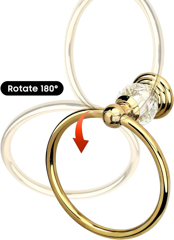 Crystal Gold Towel Ring, Gold Bathroom Towel Holder Ring, Golden Towel Rack Hanger Home Hand Towel Ring Towel Holder for Bathroom Wall Mounted Bathroom Accessory