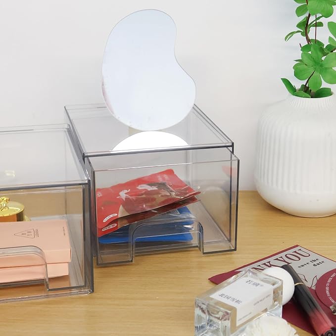 Stackable Clear Bin Plastic Organizer Drawers,Acrylic Bathroom Makeup Organizer Storage Drawers Bin,2 Pack