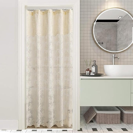 Cream Lace Stand Up Shower Curtain 36x72 Scalloped Shabby Chic Shower Curtain for the Small Stall Bathroom Victorian French Country Narrow Bath Curtainn CottageCore RV Bath Curtain Ivory/Cream