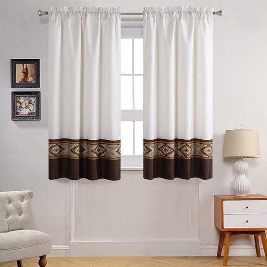 Aubrey Brown Classic Beige Pinted Cream Window Curtain Pair,Modern Ivory 2 Panels Set,Each 42" W x 63" L and Total 84" Wide and 63" Long