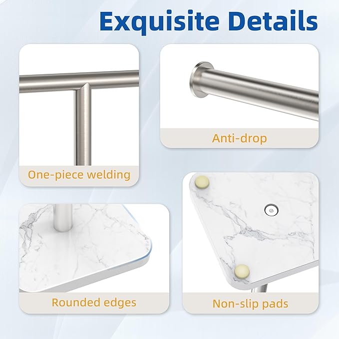 RUACQ Hand Towel Holder, T-Shape Free Standing Hand Towel Holder Stand with Marble Base, 304 Stainless Steel Hand Towel Stand for Bathroom Kitchen Vanity Countertop(Brushed Nickel)
