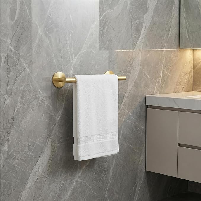 9 Inch #304 SUS Over The Door Towel Racks Wall Mounted,Self Adhesive Brushed Gold Bathroom Accessories, Small Bathroom Organizer & Dish Towel Holder&Shower Shoe Shelves