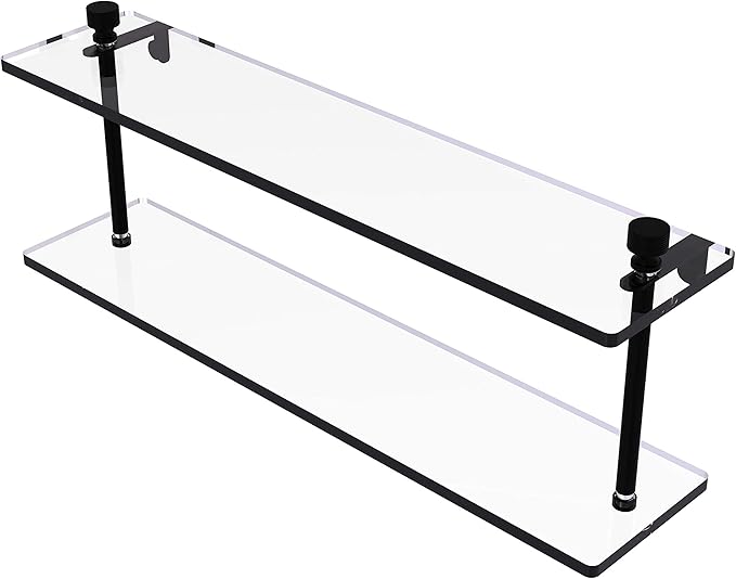 Allied Brass FT-2/22-BKM Foxtrot Collection 22 Inch Two Tiered Glass Shelf, Matte Black