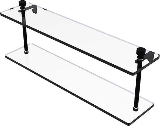 Allied Brass FT-2/22-BKM Foxtrot Collection 22 Inch Two Tiered Glass Shelf, Matte Black