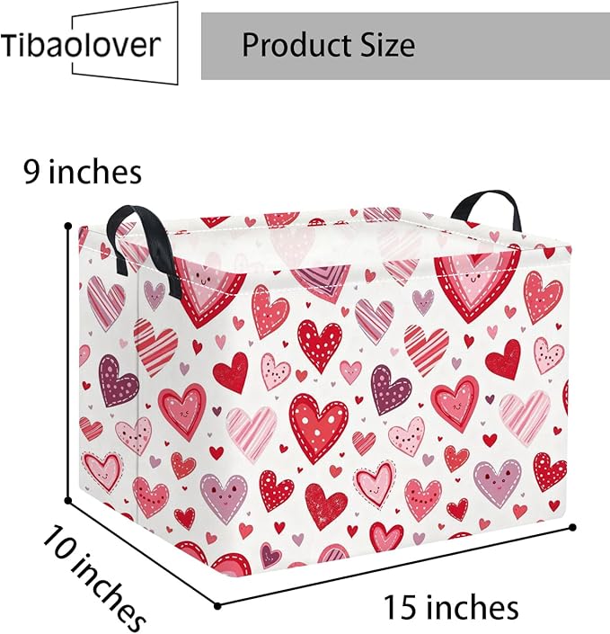 Rectangular Valentines Basket for Women Girls Storage Bin Organizer Box Shelf Room Decor(Smile Heart)
