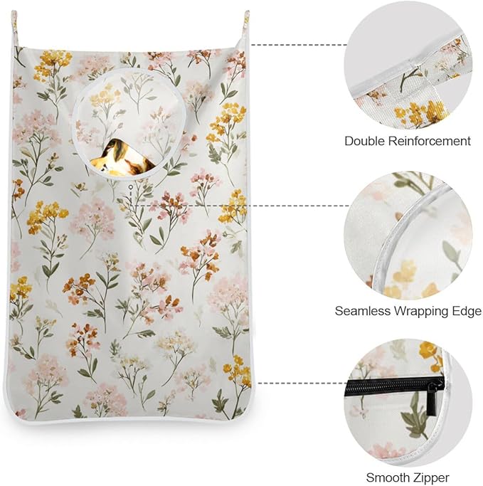 Hanging Laundry Hamper Bag Over the Door Laundry Hamper Wall Hamper with Stainless Steel Hooks for Dirty Clothes and Saving Space Large Size 29.5X20inch 1PCs Yellow Floral
