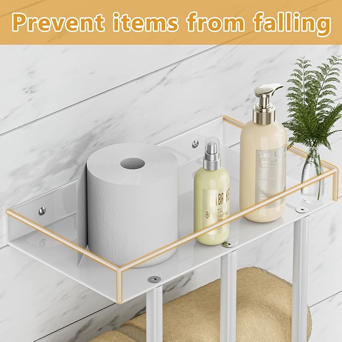 Ovicar Towel Racks for Bathroom - Wall Mounted Rolled Towels Storage with Metal Shelf & 3 Hooks,3 Bars Wall Towel Holder for Small Bathroom, Bath Towel Organizer White