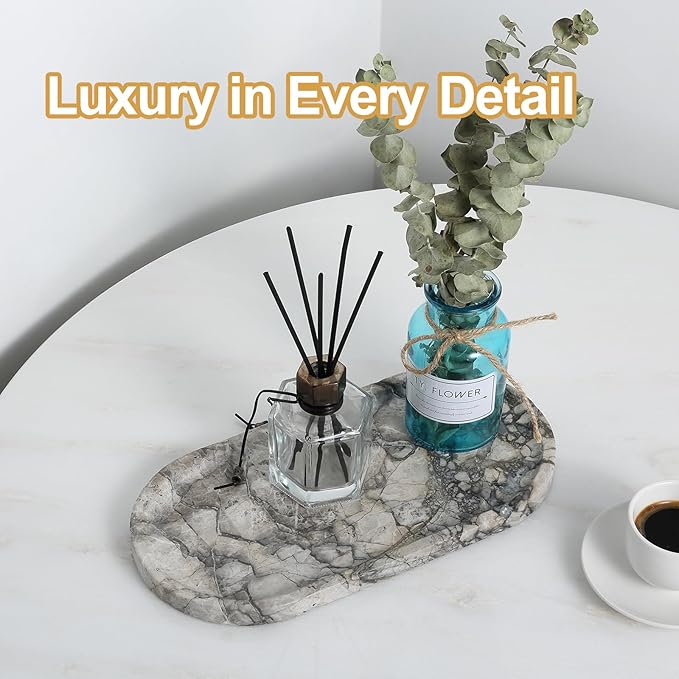 Koville Turkish Natural Travertine Tray, 12"x6" Vanity Decorative Tray for Countertop Organizer, Catchall Tray for Perfume, Candles, Jewelry Dish