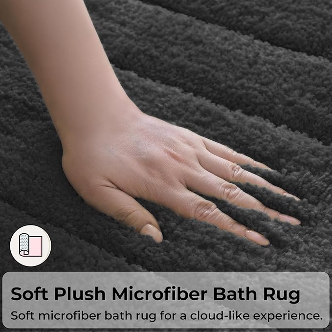 GRANNY SAYS Large Bathroom Rugs Non Slip Washable, 24" x 48", Water Absorbent Bath Mats for Bathroom, Thick Soft Shaggy Bath Rug, Microfiber Shower Room Floor Mat Decor, Charcoal Gray