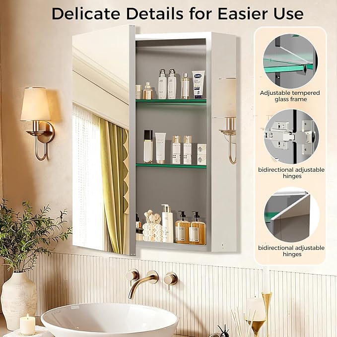24 x 32 Inch Bathroom Medicine Cabinet with Mirror, Medicine Cabinet Mirror, Bathroom Mirror with Storage with 2 Adjustable Shelves, Assembly Required, Support Recessed or Surface Mount