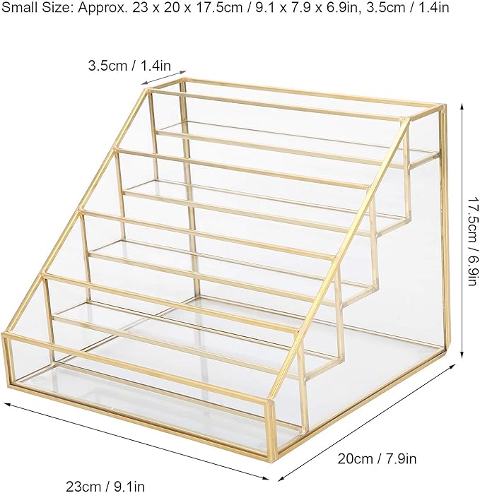 HURRISE Nail Polish Display Rack, Nail Polish Organizer,Multi-Layer Desk Shelf Glass Nail Polish Display Nail Polish Nail Art Storage Cosmetic For Nail Polish Organizer Shelf(S)