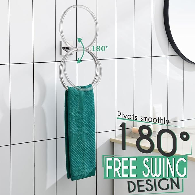 KOKOSIRI Hand Towel Ring Chrome Towel Holders Shower Towel Hanger Bathroom Lavatory Hardware Polished Stainless Steel Wall Mounted, B3010CH
