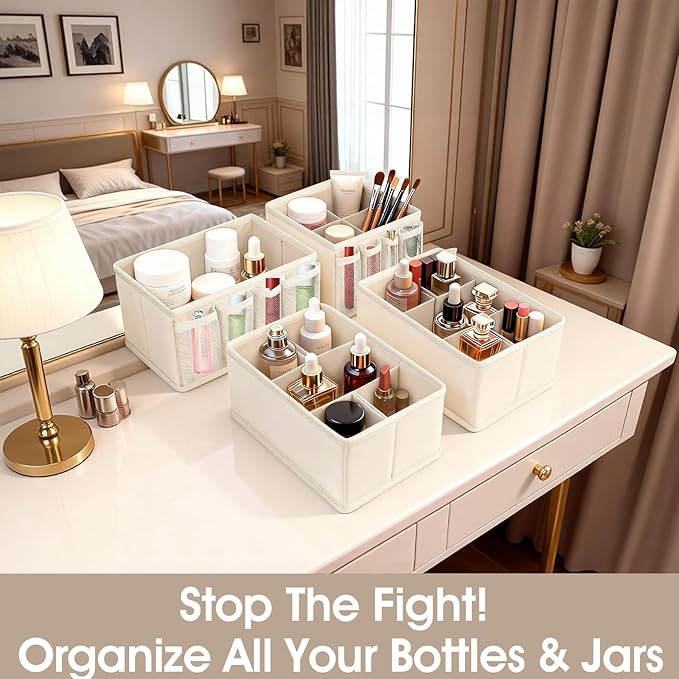 VERONLY Cosmetic Storage Bins Makeup Organizer, Adjustable Multifunction Storage Box Desk Drawer Divider for Makeup Brushes, Bathroom Countertop or Dresser, Set of 4