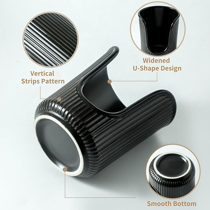 Dobbyby Ceramic Bathroom Cup Dispenser with Stylish Vertical Stripes - Disposable Mouthwash Cup Holder Holds 3-4oz Paper Cups for Rinsing Cups on Bathroom Vanity Countertops (Black)