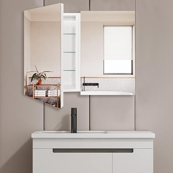 32x26 Bathroom Medicine Cabinet with Mirror - Double Doors, Soft Closing Hinges, No Assembly Needed, Recessed/Surface Mount, Spacious Flexible Storage for Bathroom Organization