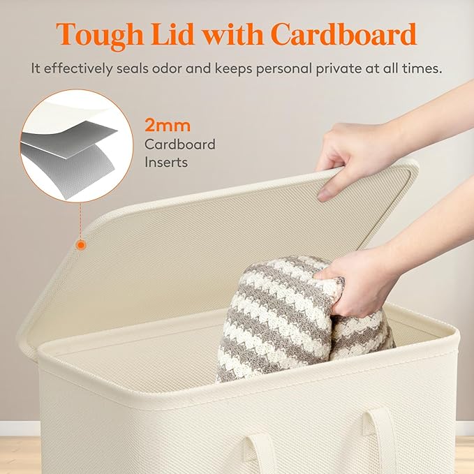 Lifewit 65L Slim Small Laundry Hamper, Laundry Basket with Lid, Dirty Collapsible Clothes Storage with Easy Carry Extended Handles, Tall Hampers for Bedroom Laundry Room, White, 1 Pack