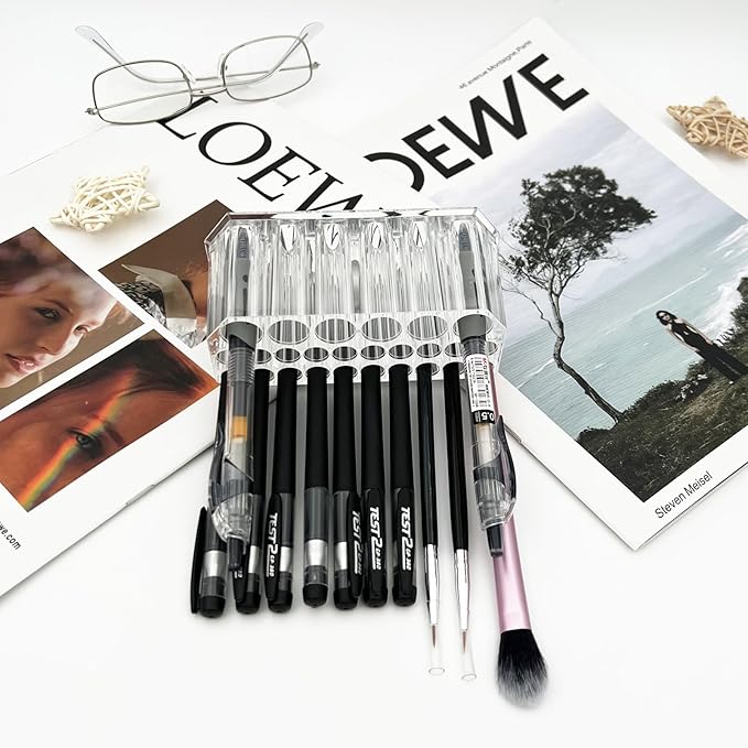 Clear Acrylic Eyeliner & Lip Liner Organizer Holder ?€? 26-Slot Makeup Pencil Storage with Compact Design for Vanity and Professional Use