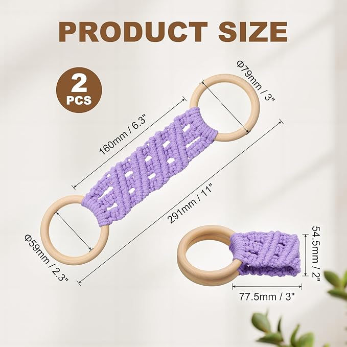uxcell 2Pcs Kitchen Dish Towel Holder, 11"x3" Crochet Towel Ring with Hanging Loop for Cabinet House Oven Stove Door, Light Purple