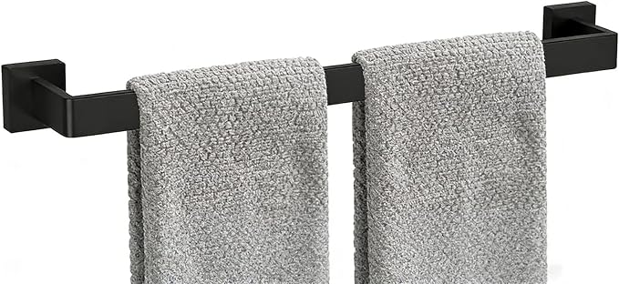 24 Inch Bathroom Towel Bar SUS304 Stainless Steel Matte Black Towel Holder Wall Mounted Heavy Duty Towel Rack Bathroom Towel Rod Modern Square Base Design(1, Matte Black, 24 Inch)