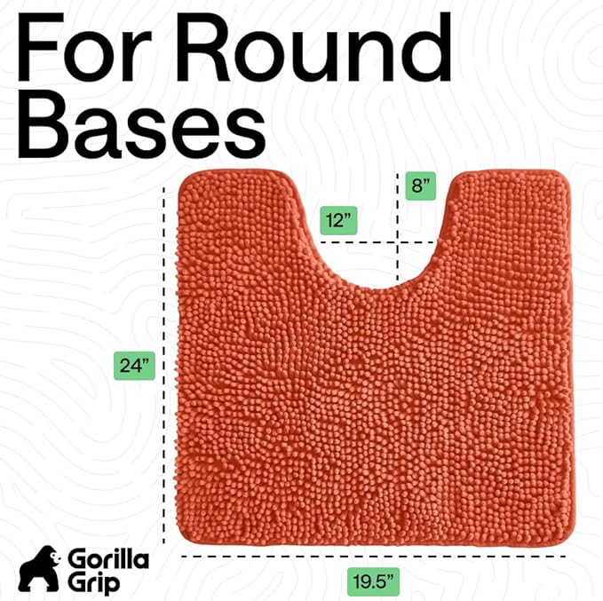 GORILLA GRIP Plush Absorbent Shaggy Chenille Bath Rug Mat for Oval Toilet Base with Rubber Backing, Machine Washable Rugs, Soft Microfiber Contour Mats for Toilets, Bathroom Decor, Coral