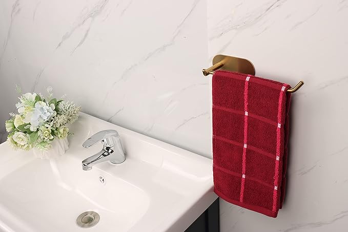 TocTen Hand Towel Holder/Towel Ring, No Drilling Stick on Wall Hand Towel Bar, SUS 304 Stainless Steel Hand Towel Rod, Strong Self Adhesive Hand Towel Rack/Hanger for Bathroom Kitchen (Brushed Gold)