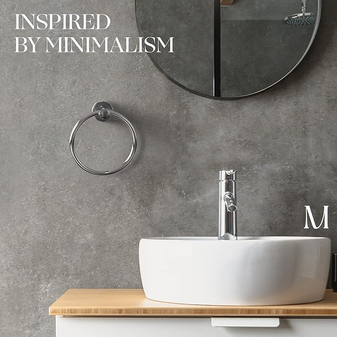 Marmolux Acc Chrome Towel Ring - Hand Towel Holder for Bathroom Wall - Simple Round Towel Hanger for Bathroom - Heavy Duty SUS 304 Stainless Steel Bathroom Towel Rack - Towel Rack Bathroom - Towel Bar