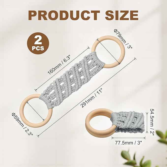 uxcell 2Pcs Kitchen Dish Towel Holder, 11"x3" Crochet Towel Ring with Hanging Loop for Cabinet House Oven Stove Door, Light Grey