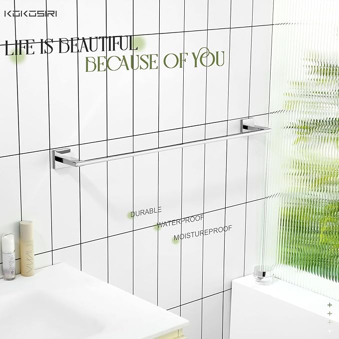 KOKOSIRI 32 Inch Bath Towel Bars Bathroom Towel Racks Towel Holder Towel Rods Kitchen Towel Hanger Bathroom Accessories Stainless Steel Wall Mounted Polished Chrome B4006CH-L32