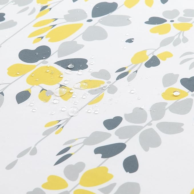 Fabric Floral Shower Curtain, Yellow and Gray Flower Shower Curtains for Bathroom, Waterproof Bathroom Curtains, 72" W x 72" H