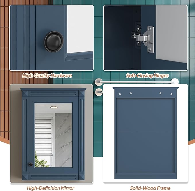 Merax Bathroom Medicine Cabinet with Mirror Door & Adjustable Shelves, 20" x 28" Wall Mounted Bathroom Storage Cabinet with Mirror, Over the Toilet