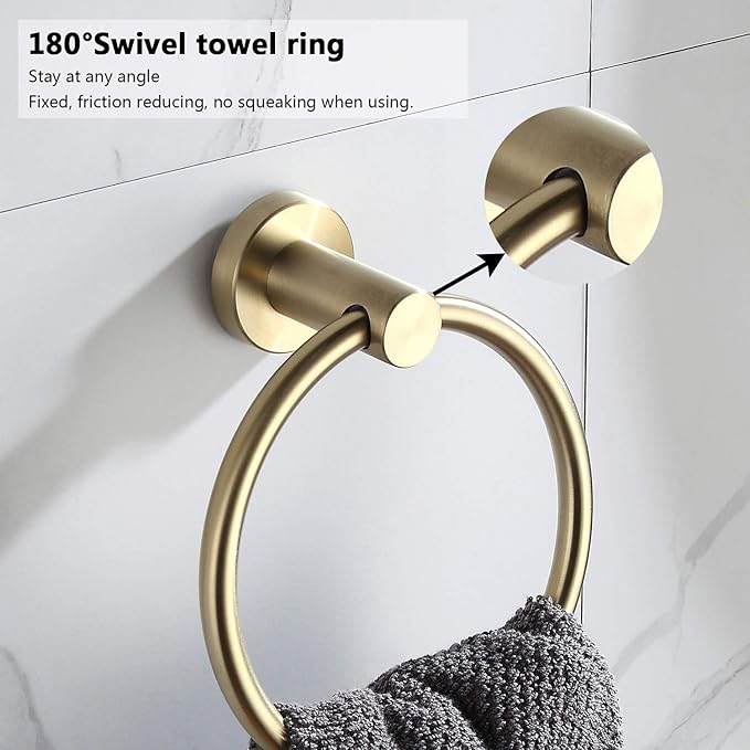 BGL Towel Ring Brushed Gold Stainless Steel 304 Towel Ring Wall Mount Bathroom Towel Holder Round Towel Hanger