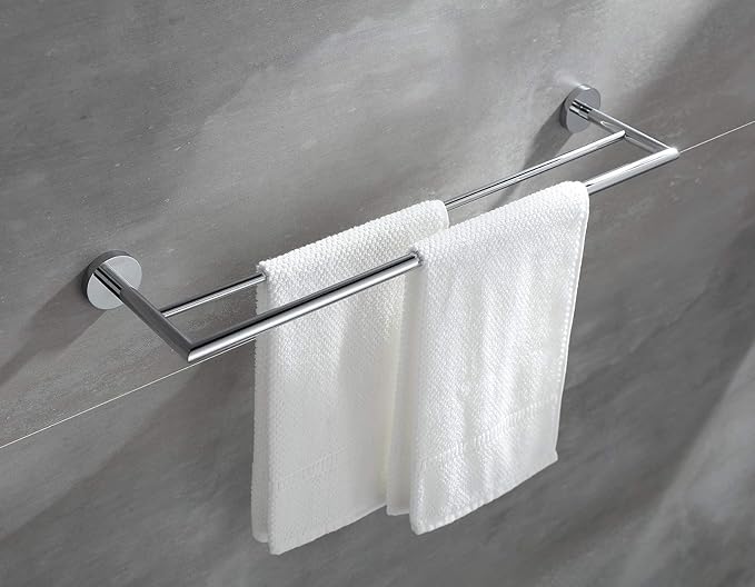 Double Towel Bar Chrome 26 Inch Towel Racks for Bathroom, Wall Mounted Bath Towel Holder, Modern Hotel Style Double Towel Rod, Brass, 077080-CR Leo Series