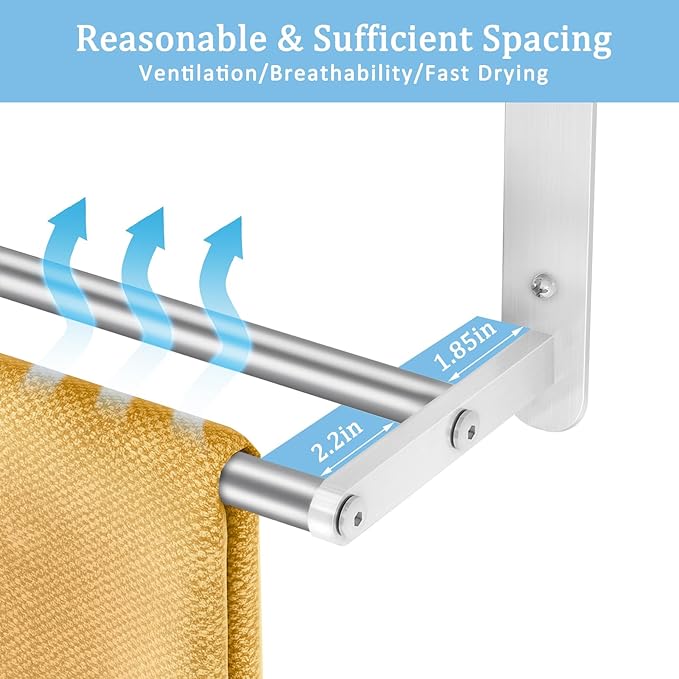3 Tier Towel Racks for Bathroom Wall Mounted, 32 inch Bathroom Shelf with Towel Bar, Brushed Nickel Shelves for Towels, Stainless Steel Modern Silver Multi Holder