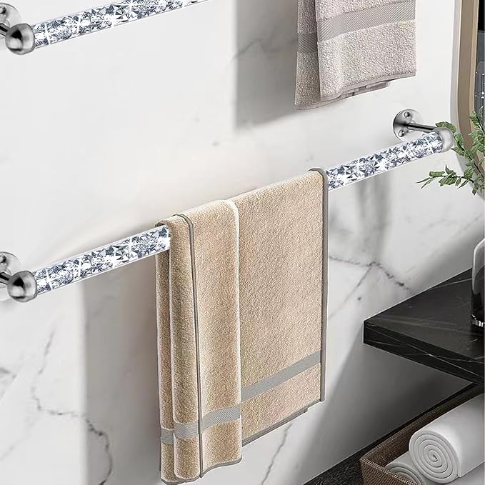 Meetart Crushed Diamond Glass Towel Bar for Bathroom,Set of 2 Towel Rods Wall-Mounted ,Towel Racks for Bath Towels,Hand Towels(21”)