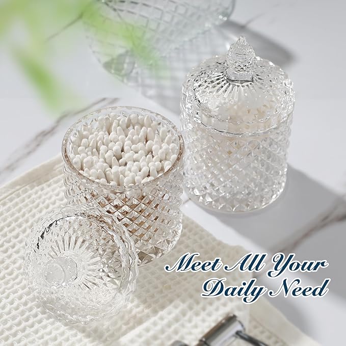 RYTOXILO Bathroom Accessories Set, 4 Pack Clear Glass Bath Accessory Sets Complete, Diamond Soap Dispenser and Toothbrush Holder Set for Bathroom Counter Organizer Essentials, Modern Bathroom Decor