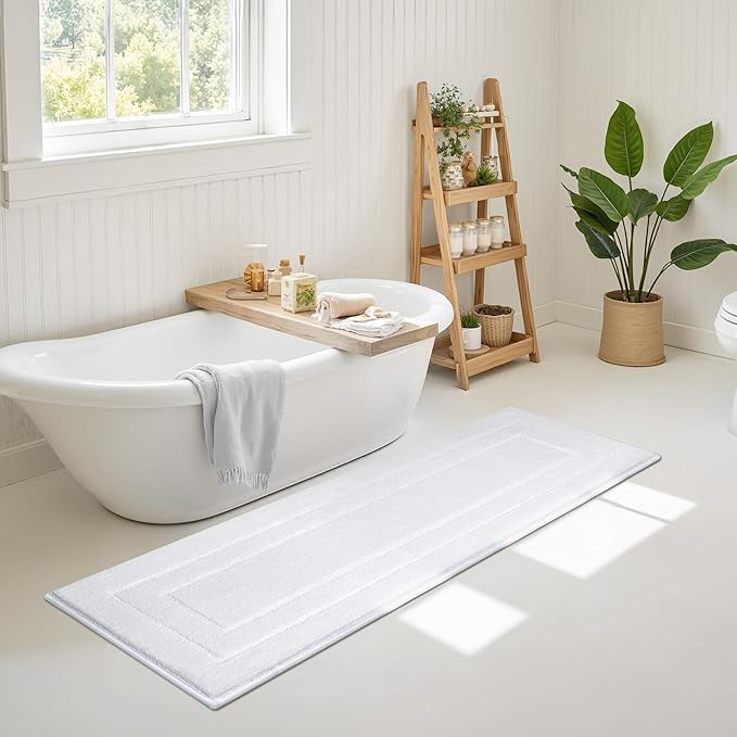 GRANNY SAYS Large Bathroom Rugs Non Slip Washable, 71" x 24", Water Absorbent Bath Mats for Bathroom, Thick Soft Shaggy Bath Rug, Microfiber Bath Floor Mat, Bath Decor, White