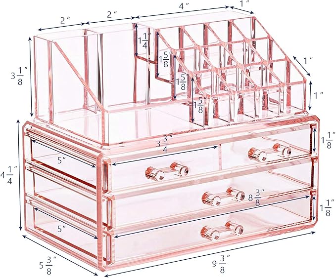 Ikee Design Pink Jewelry & Cosmetic Storage Display Boxes Two Pieces Set, Pink Cosmetic Jewelry Organizer Makeup Holder, Organizer for Vanity