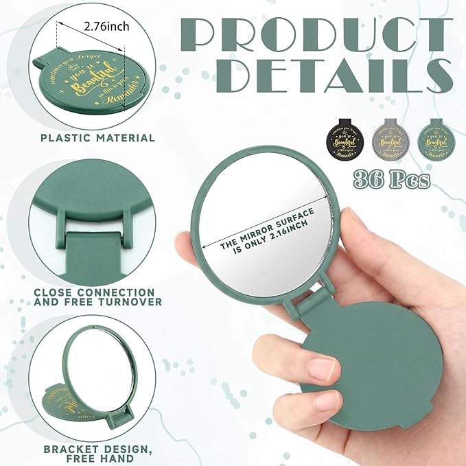 36 Pcs 2.76 Inch Inspirational Compact Mirror Bulk Galentines Women Small Gifts Valentine's Day Party Favors Purse Mirror Pocket Mini Stuffer Items for Adult Coworker Employee (Neutral Colors)