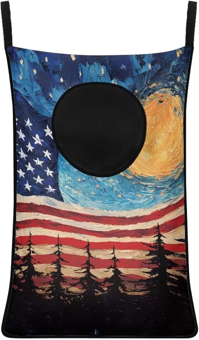 ZOUTAIRONG American Flag Hanging Hamper Over The Door Laundry Bags Zipper Large Capacity Storage Organizers Laundry Baskets for Closet, Bedroom, Dorm, Moon Print