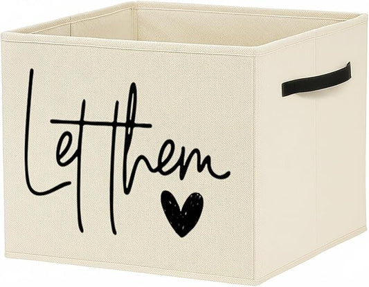 Inspirational Let Them Storage Bin Box with Handles, Mental Health Gifts, Positive Affirmation Quote Foldable Baskets Organizer for Bedroom Bathroom Home Clothes Toys Books