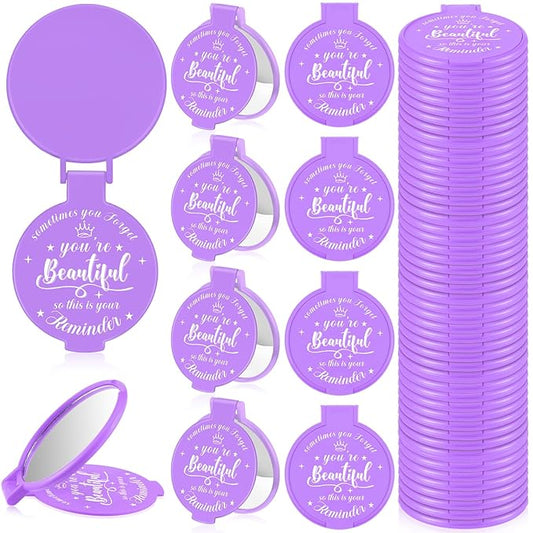 36 Pcs 2.76 Inch Inspirational Compact Mirror Bulk Women Small Gifts Graduation Party Favors Purse Mirror Pocket Mini Stuffer Items for Adult Coworker Cheerleader Employee (Purple)