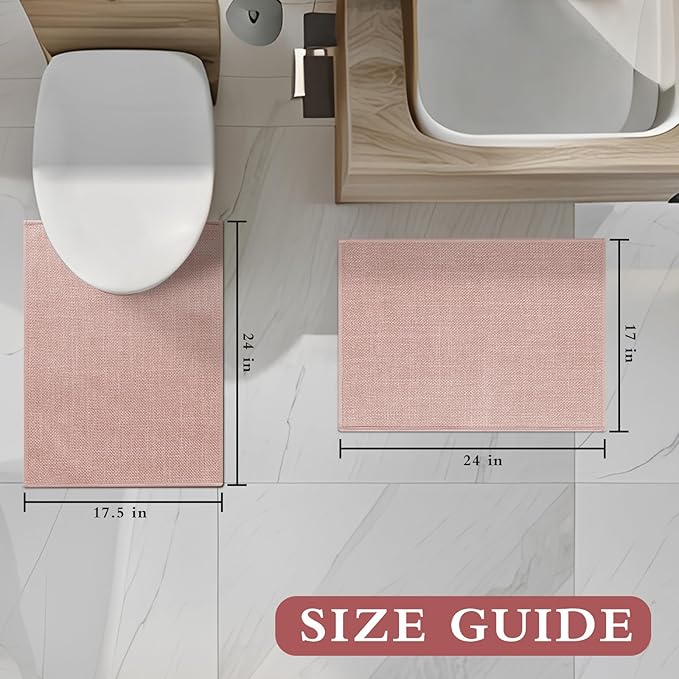 YIHOUSE Pink Bathroom Rug Sets 2 Piece, Bathroom Mat Quick Dry, Thin Bath Rug Set,Absorbent Bath Mat for Bathroom Non Slip Washable for Toilet and Floor 17.5"x24"U+17"x24"