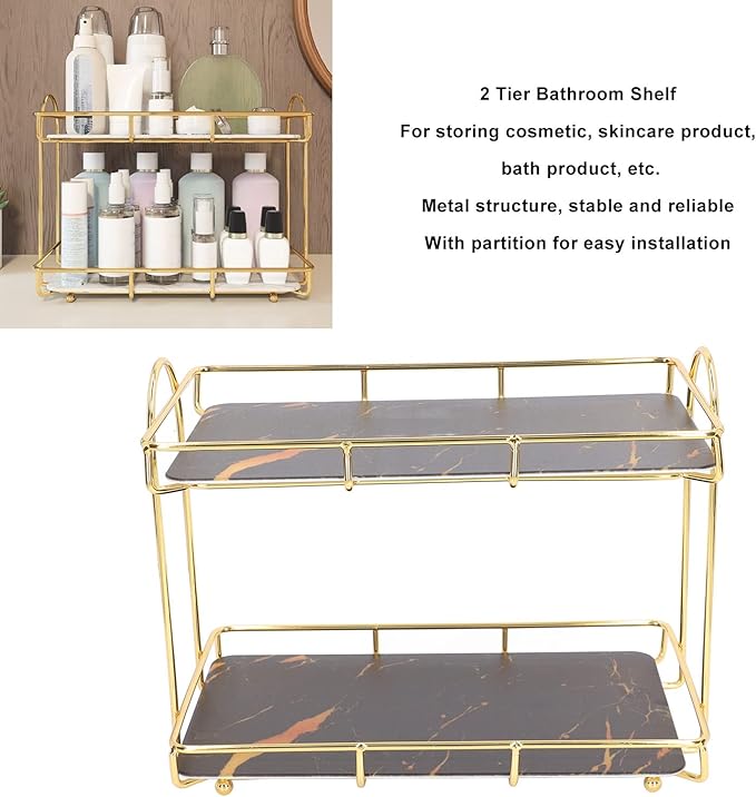 Bathroom Shelf 2 Tier Standing Storage Rack Cosmetic Holder Gold (l)