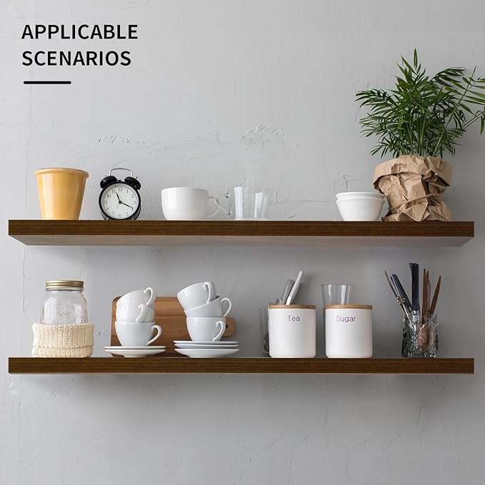 Floating Shelves for Wall, Wall Mounted Rustic Wood Shelves for Bathroom, Bedroom, Living Room, Kitchen, Hanging Shelf for Books/Storage/Room (White, 15.8")