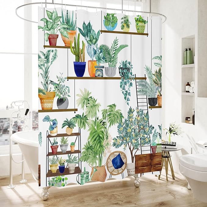 HMS Happy Memories Bohemian Plant Boho Floral Print Shower Curtain, Polyester Fabric Cloth for Bathroom Decor 72×72 Inch Standard Size with 12 Hooks, Also as Room Divider (Color 17)