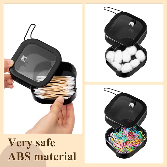Kathfly 4 Pcs Black Hair Tie Organizer Portable Hair Accessory Storage Containers Stackable Tie Bobby Pin Holder Home Cotton Swab Dispenser Accessories Jewelry Organizer Box