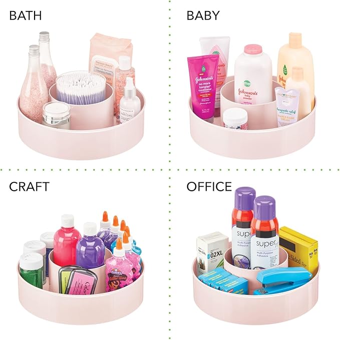 mDesign Plastic Lazy Susan Round Turntable Storage Tray - Rotating Organizer for Makeup, Cosmetics, Nail Polish, Vitamins, Shaving Kits, Hair Spray, Medical Supplies, First Aid - Light Pink/Blush