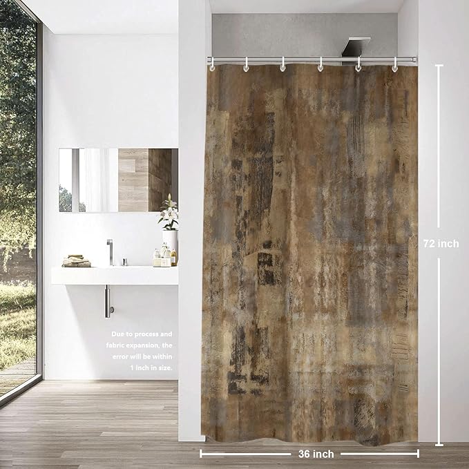 Shrahala Brown Abstract Art Decorative Shower Curtain, Grey Acrylic Bathroom Decor Polyester Fiber Waterproof with Plastic Rings for Shower Stall Bathtubs 72 x 36 in
