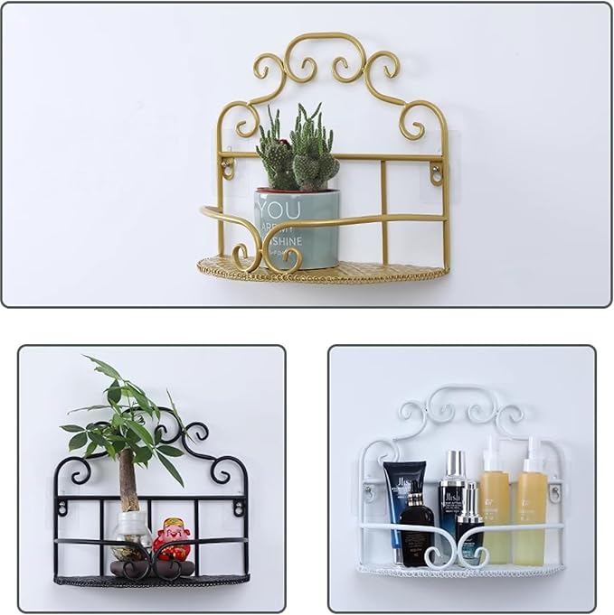 Wall Mount Shelves Bathroom Iron Black Wall Mounted Shelf Rustic Floating Shelf for Living Room Bedroom Kitchen Storage Shelves (Golden)